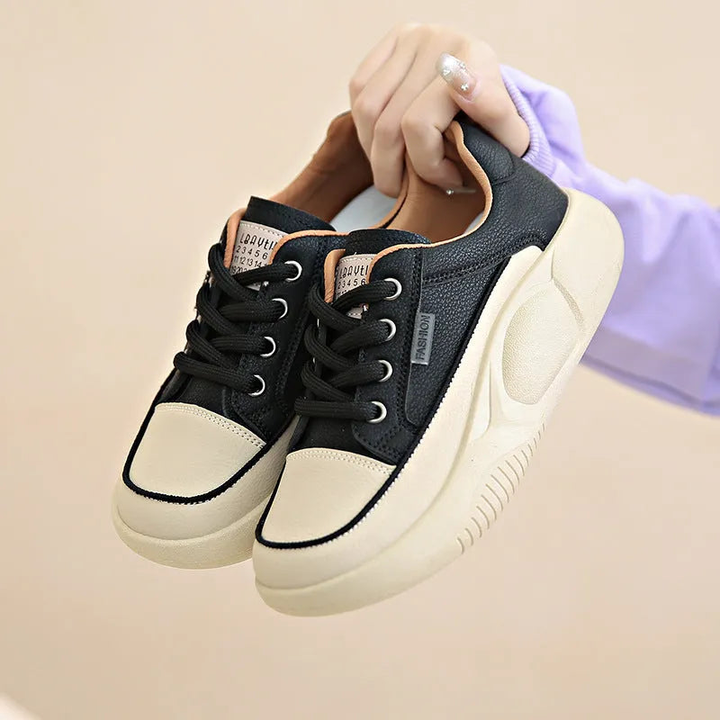 White women's artificial PU casual shoes with mid heel and lace-up design