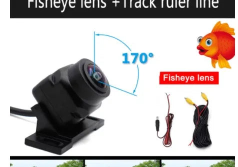 Black plastic car rear view camera with 170-degree wide angle, 720 resolution, IP67 rating, 12V WiFi, 100g