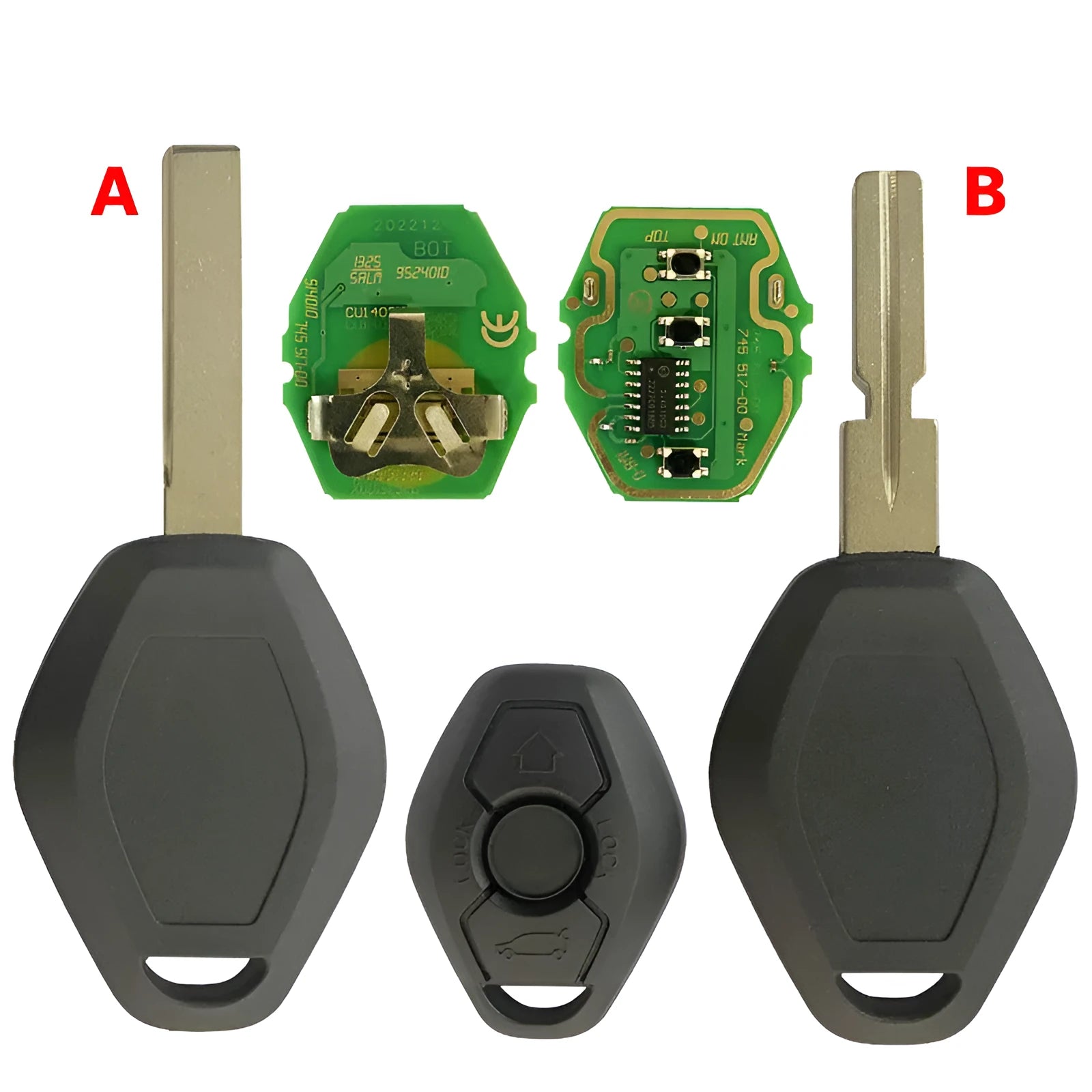 BMW three-button straight blade remote key replacement with ID44 chip
