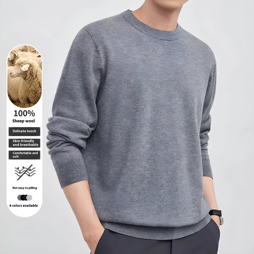 Men's regular-fit wool pullover sweater shown in light grey colour.