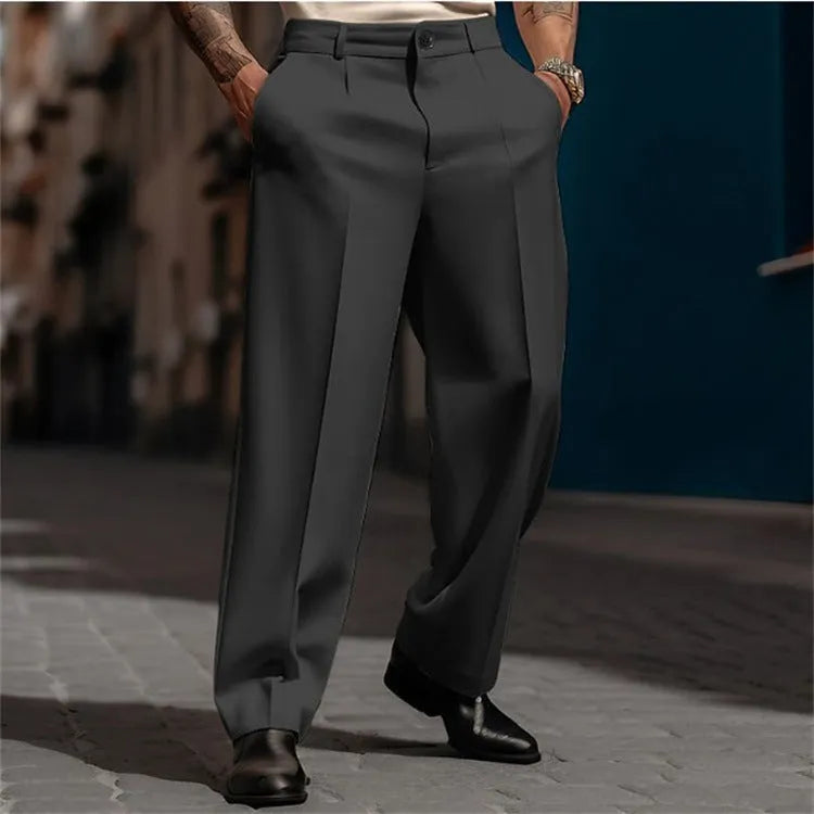 Men's straight leg suit trousers with diagonal pocket, breathable cotton blend, available in six colours