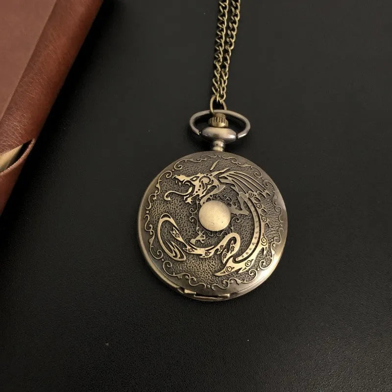 Dragon bone stone bronze pocket watch 13mm thick casual British clothing accessory
