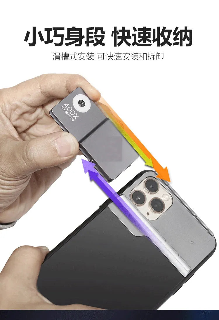 Aluminium alloy and TPU 400X microscope lens with clip-on case for iPhone mobile phones