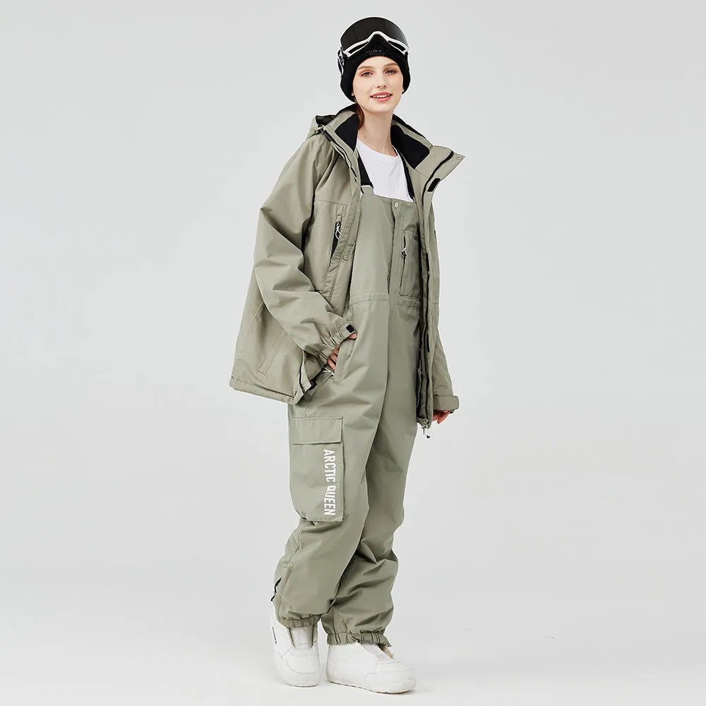 Unisex double board ski suit in blue and black colour combination for winter sports