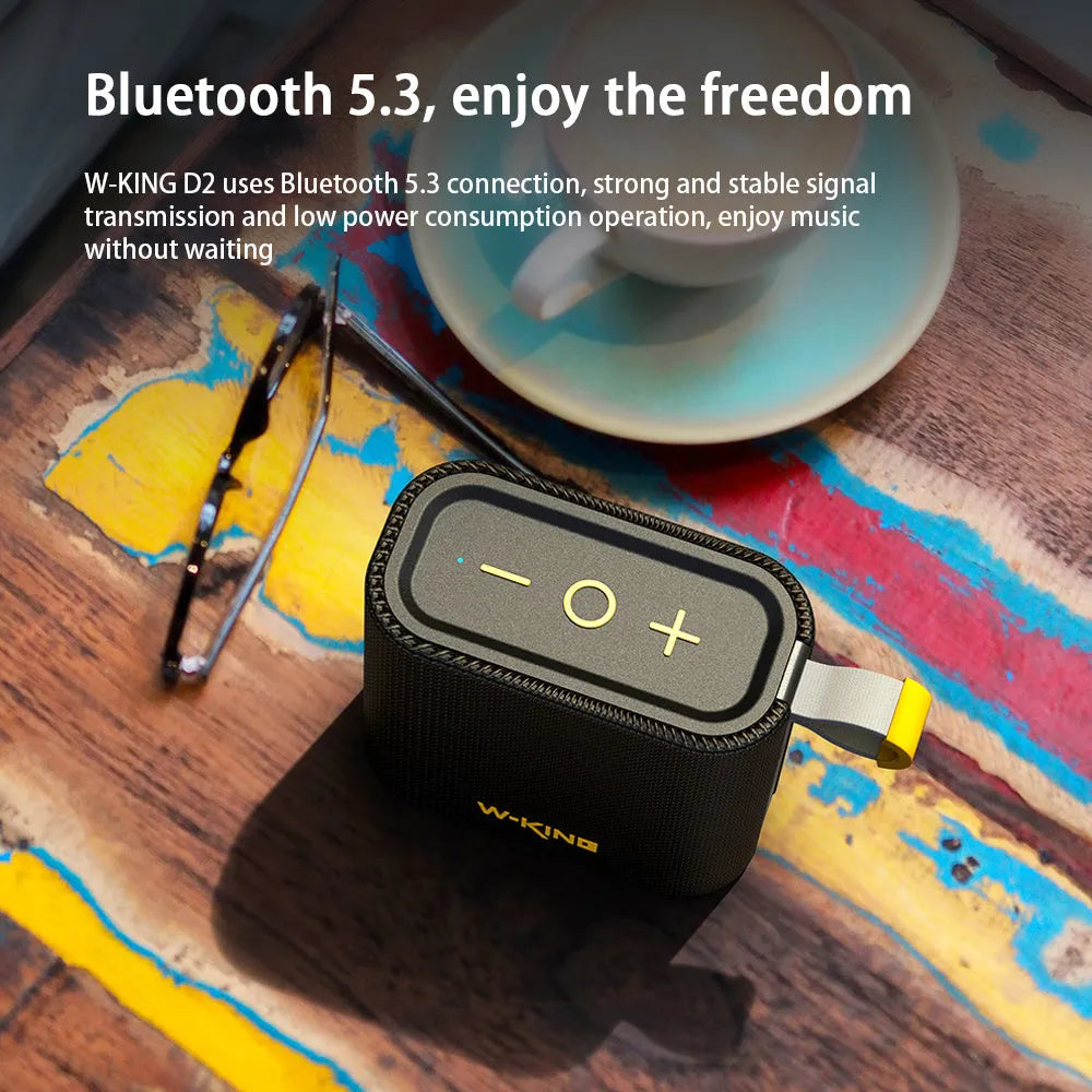 Black portable waterproof Bluetooth speaker with compact dimensions 49.5 x 88.5 x 94.5 mm