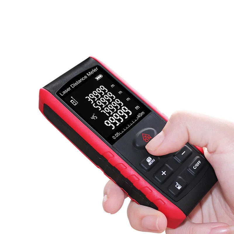 Hand-held laser range finder measuring instrument with compact ABS housing for decoration projects