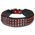 Leather dog collar with decorative personality rivets in dark red colour for large breed dogs