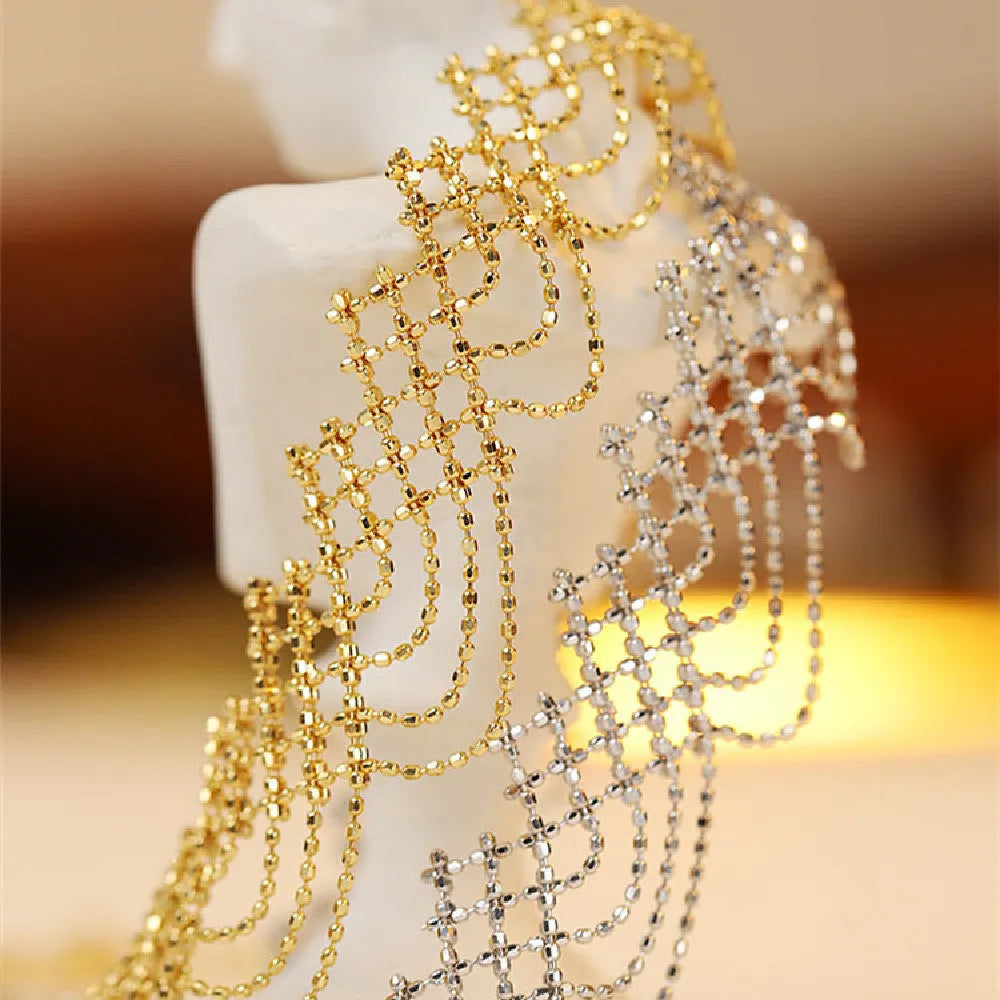 18K gold inverted rainbow adjustable neck chain, 45cm total, 21cm lace section, white or yellow rainbow