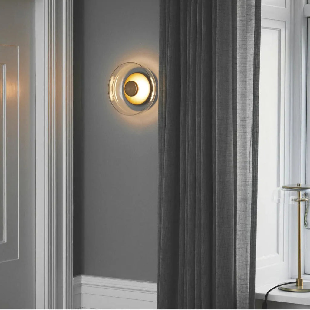 Glass shade wall lamp with iron frame in modern simplicity style for living room or study