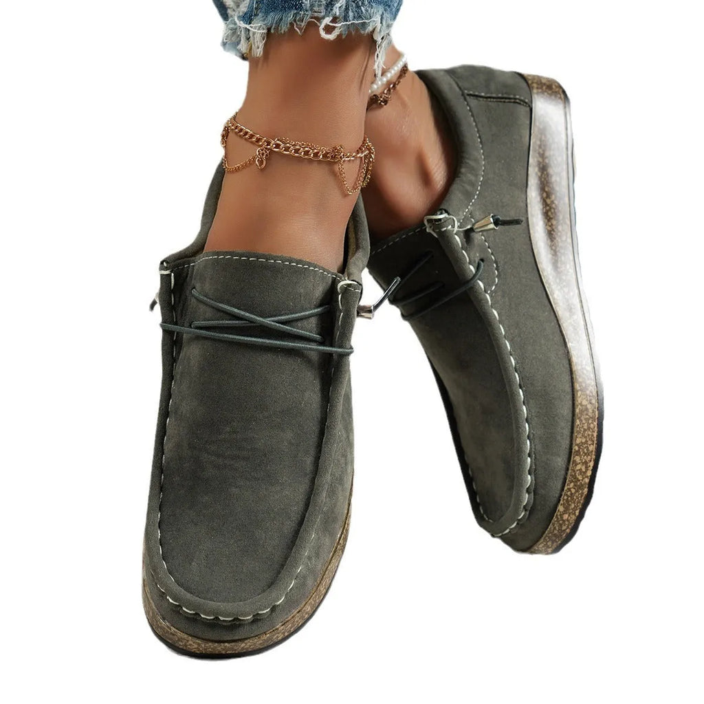 Plus size women's flat slip-on casual shoes with elastic band, round toe, PU upper, available in multiple colours