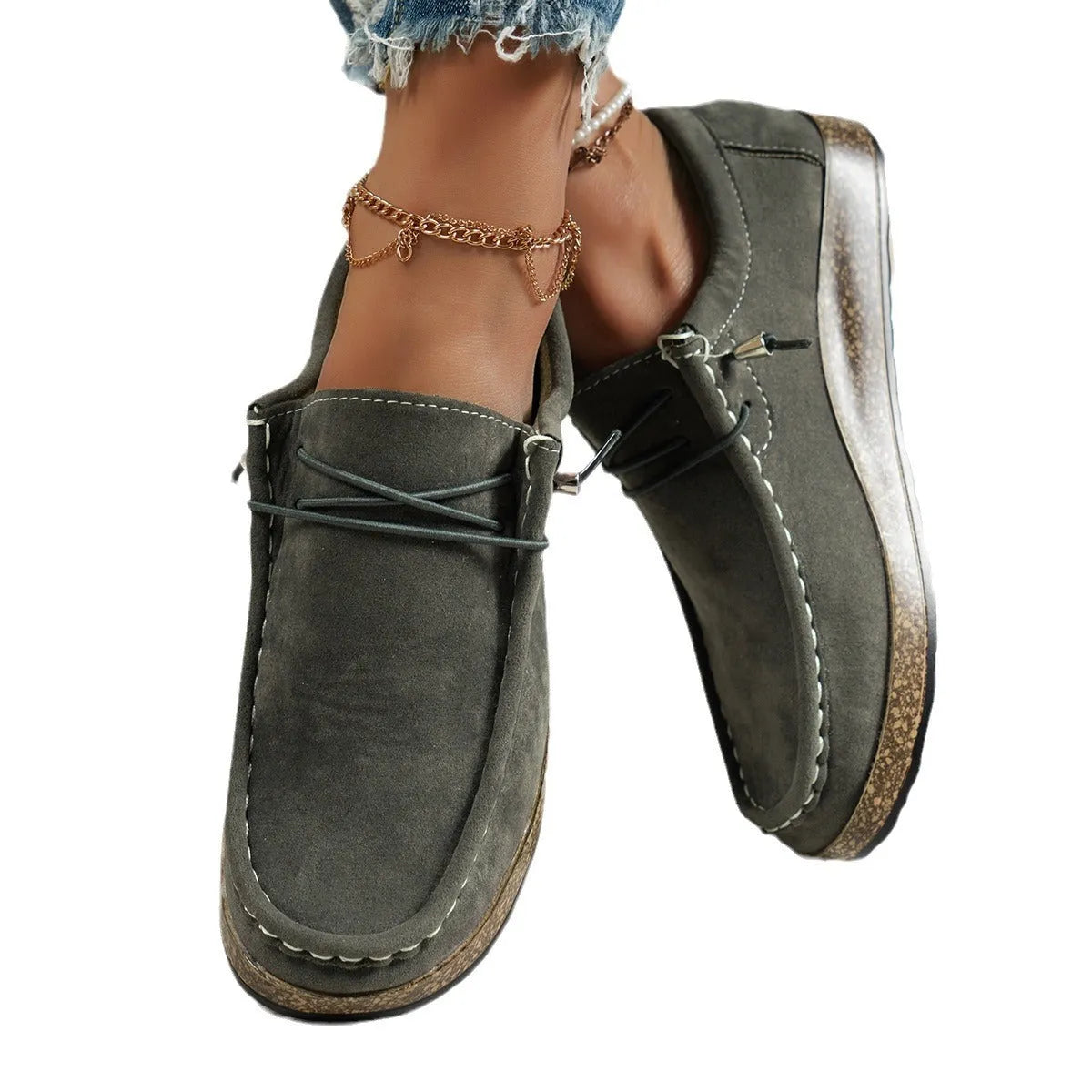 Plus size women's flat slip-on casual shoes with elastic band, round toe, PU upper, available in multiple colours