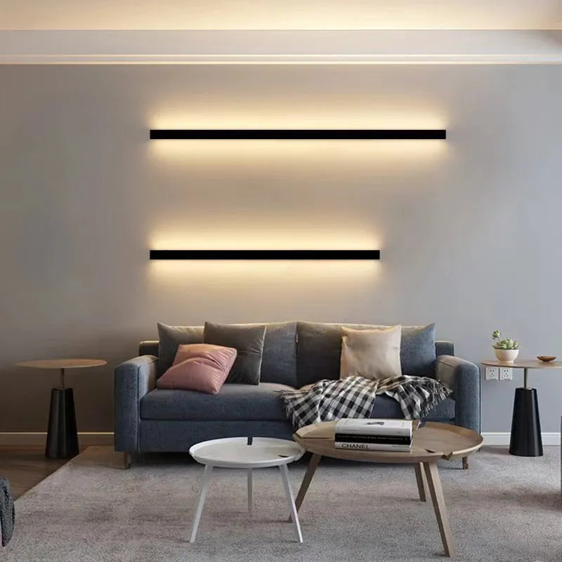 80cm long black aluminium LED strip wall lamp with a PC light shade mounted on a wall.