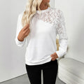 White floral print loose fit long sleeve women's polyester top