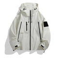 Men's hooded shell jacket in ivory white polyester blend for outdoor use
