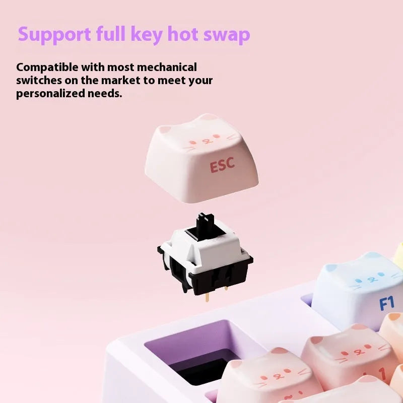 Coloured sugar cat theme mechanical keyboard with MG108B colour scheme and Bluetooth connectivity