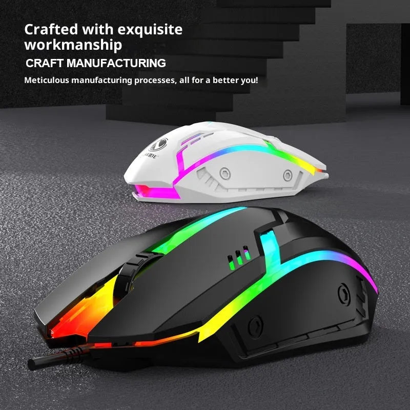 E-sports weighted wired mouse USB laptop game large mouse in black plastic with cable