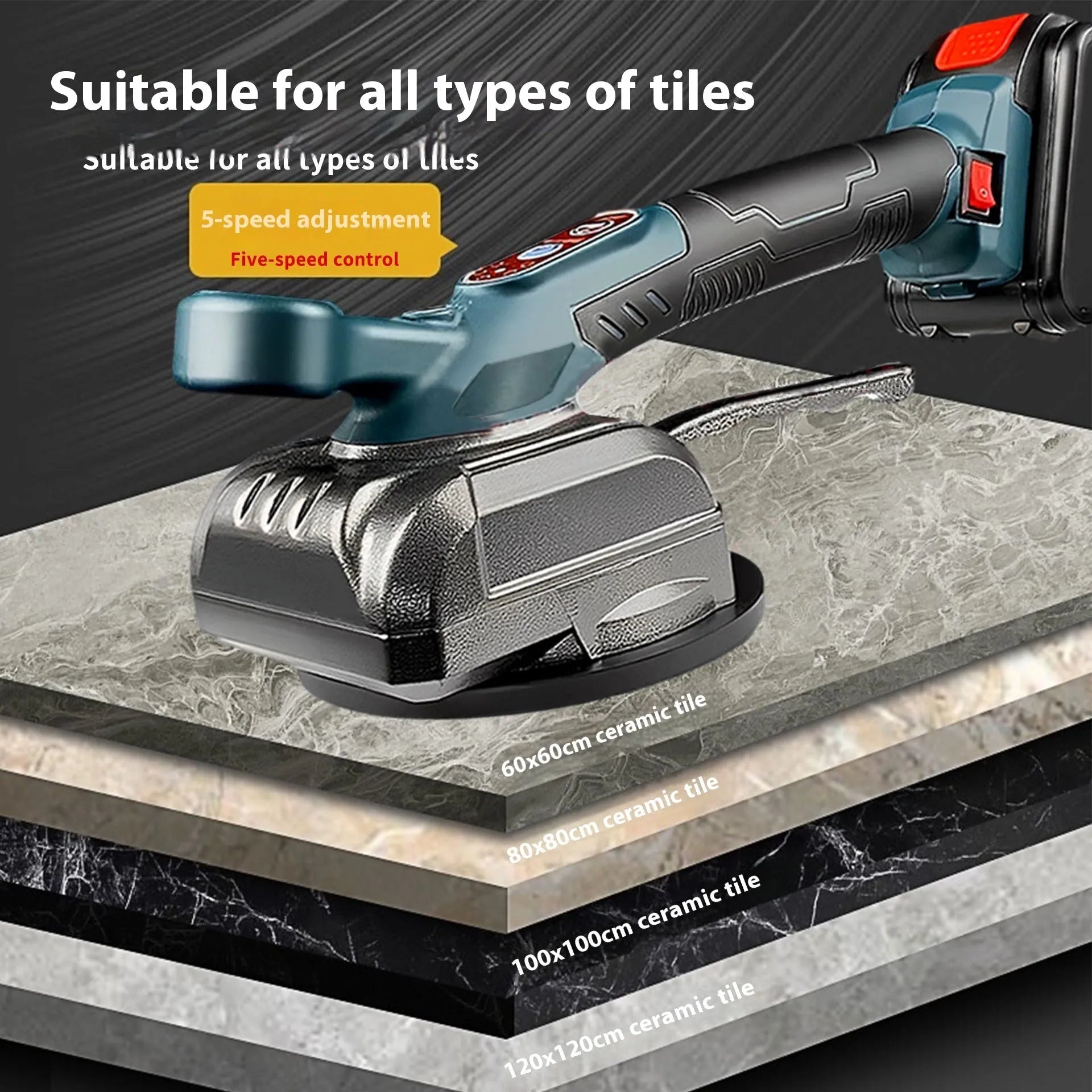 21V cordless tile vibrator machine with two batteries and charger for floor tiling
