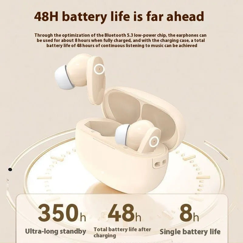 Wireless Bluetooth in-ear sports headset in black, white, or skin colour with 10-metre range and 4-8 hour battery.