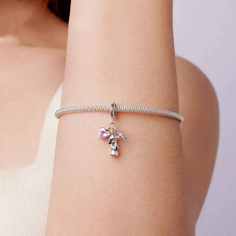 S925 sterling silver heart cross pendant bead, 2.6cm x 1.5cm with 0.45cm hole for DIY bracelet jewellery