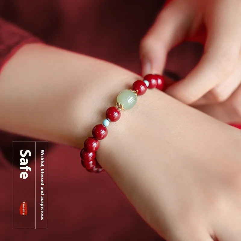 Purple gold sand cinnabar bracelet with geometric elliptical beads in 6mm, 8mm, or 10mm sizes.