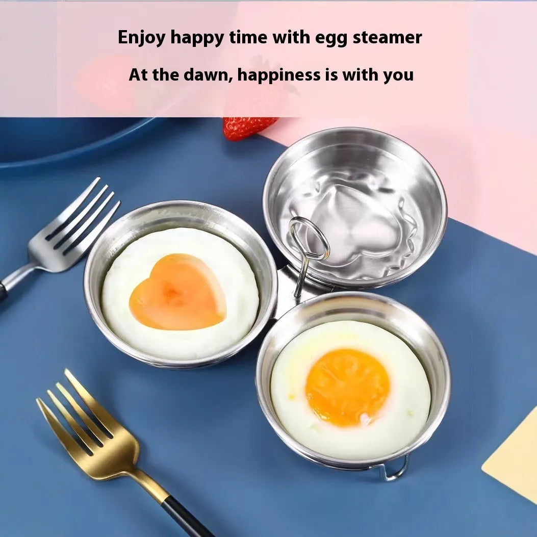 Stainless steel heart-shaped egg steamer for cooking poached eggs