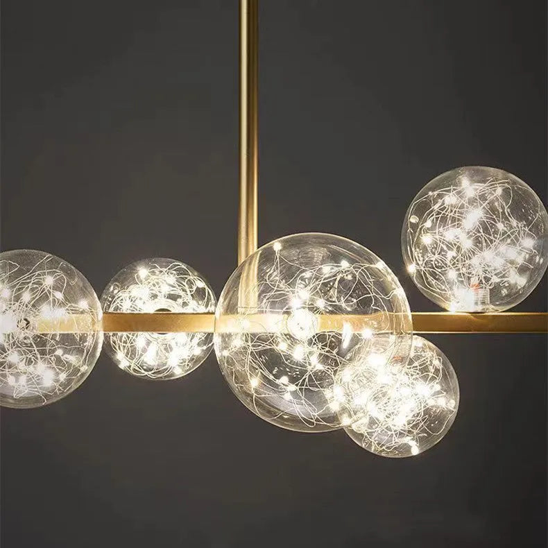 Glass chandelier ceiling light with remote control, iron frame, 95cm diameter, warm light, installed in a living room