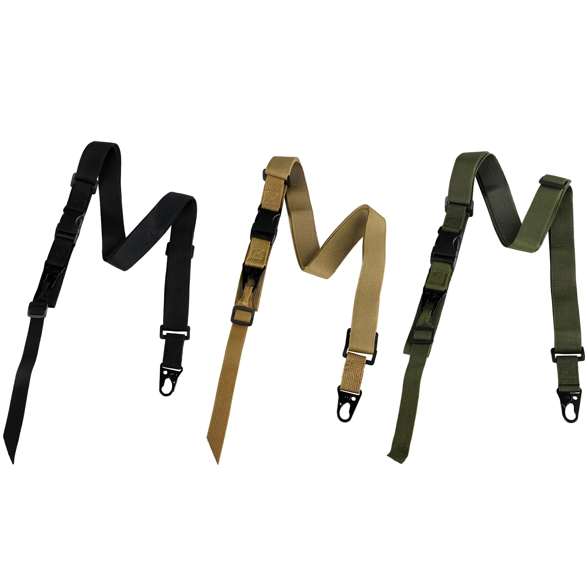 Nylon crossbody sling strap with alloy buckle shown in army green colour, length 148 cm.