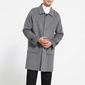 Men's reversible wool coat in black, single-breasted mid-length baggy fit with wool lining