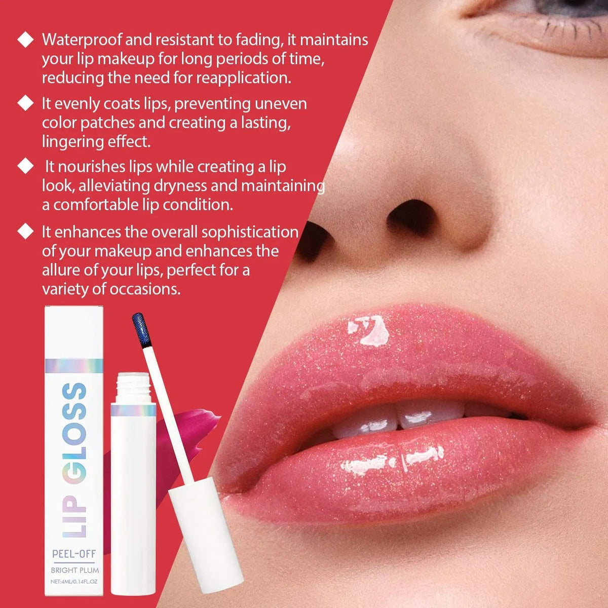 Moisturising glossy lip gloss 4ml bright plum portable lip makeup tube 1.68x11.2cm