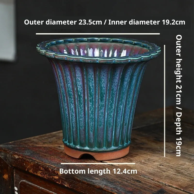 Limited Edition Jun Porcelain Colourful Glaze Spring Cymbidium Faberi Lotus Petal Orchid Ceramic Pot