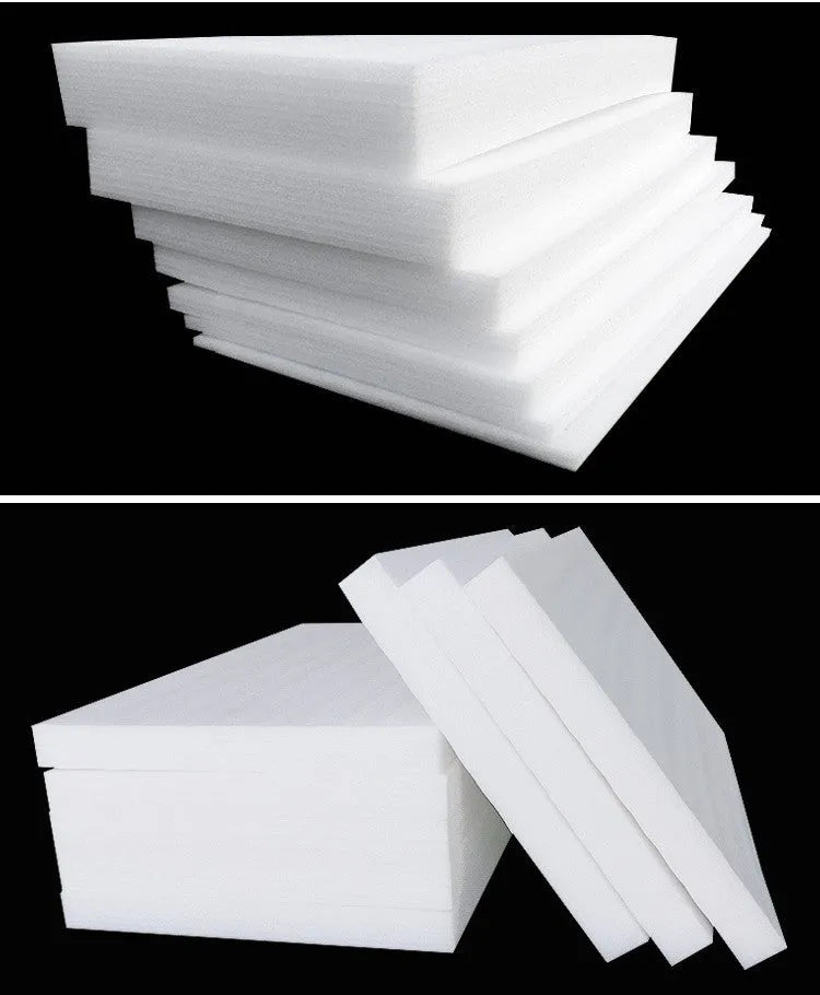 Large white EPE pearl cotton foam board showing texture and 10mm thickness, dimensions 200cm by 100cm.
