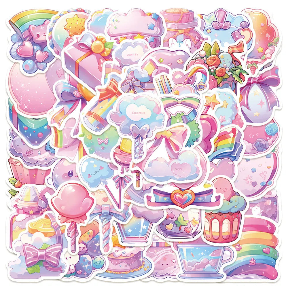 Pack of 50 sheets of fresh candy and small object design waterproof decorative stickers.