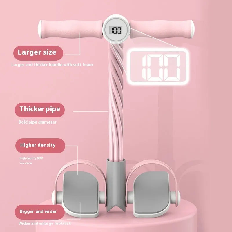 Portable foot pedal pull device for sit-up exercises in blue colour with resistance tubes