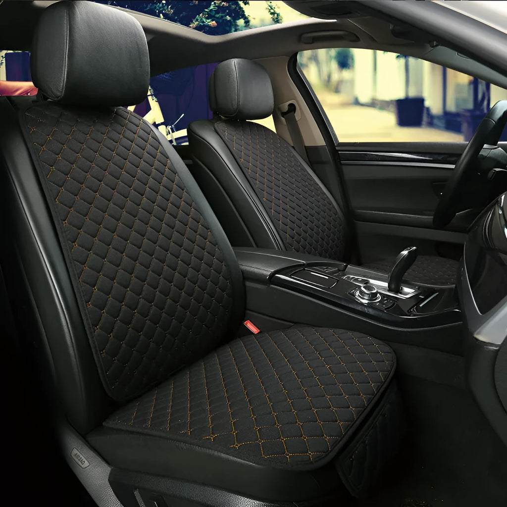 Linen car seat cushion in choice of six colours including cream, coffee, red, gold, black on car seat