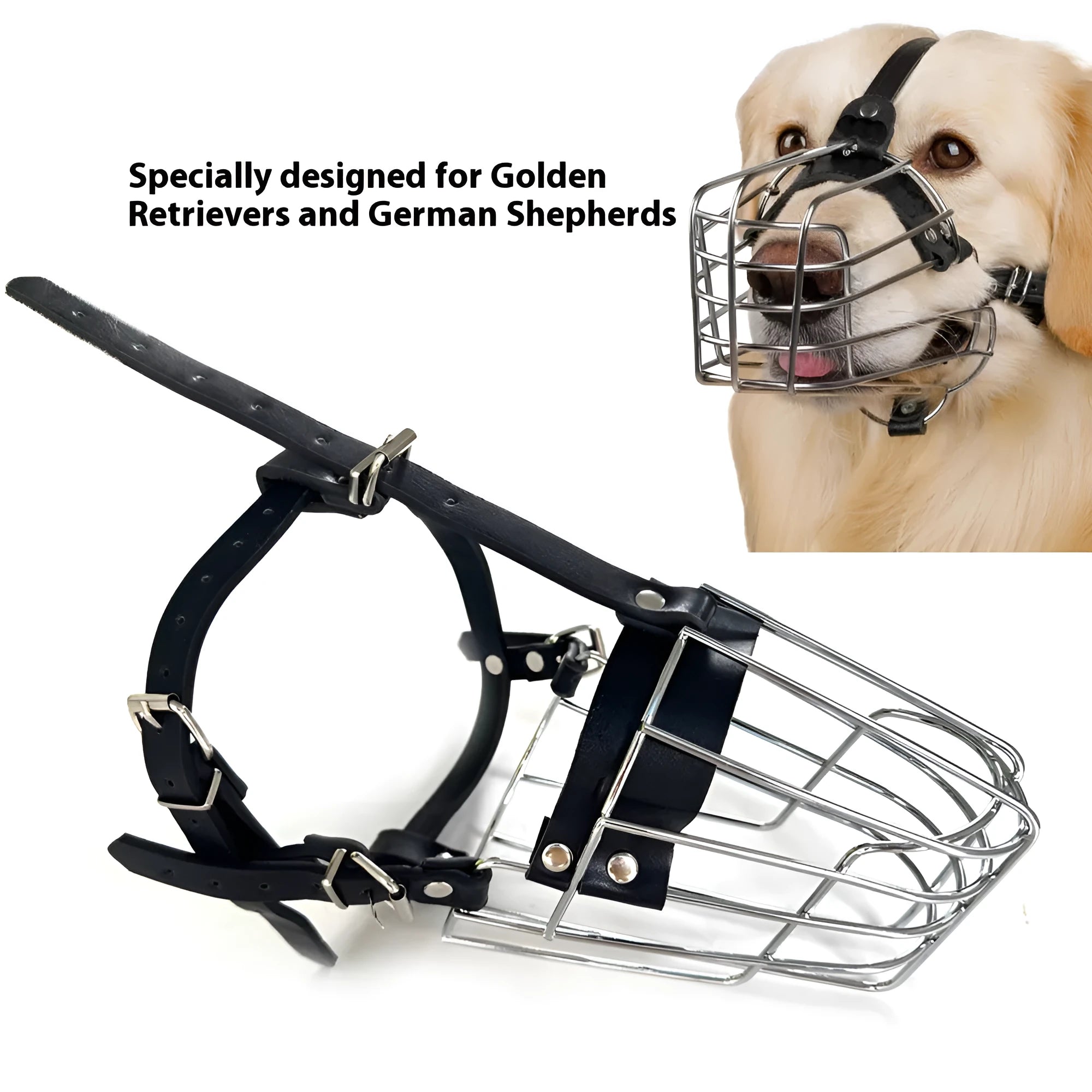 Black metal dog muzzle for golden retrievers and German shepherds