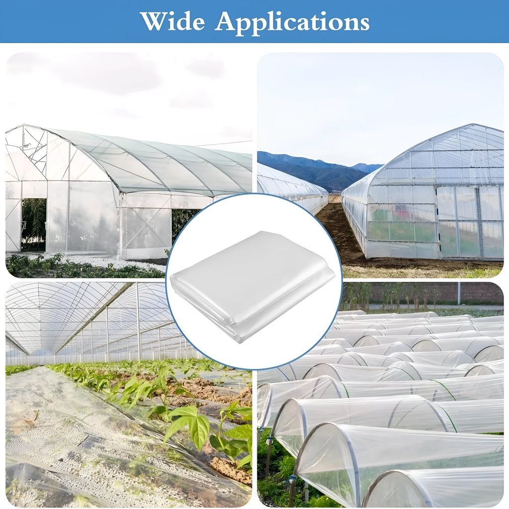 Roll of transparent plastic greenhouse cold film measuring 4m by 8m for vegetable shed insulation.