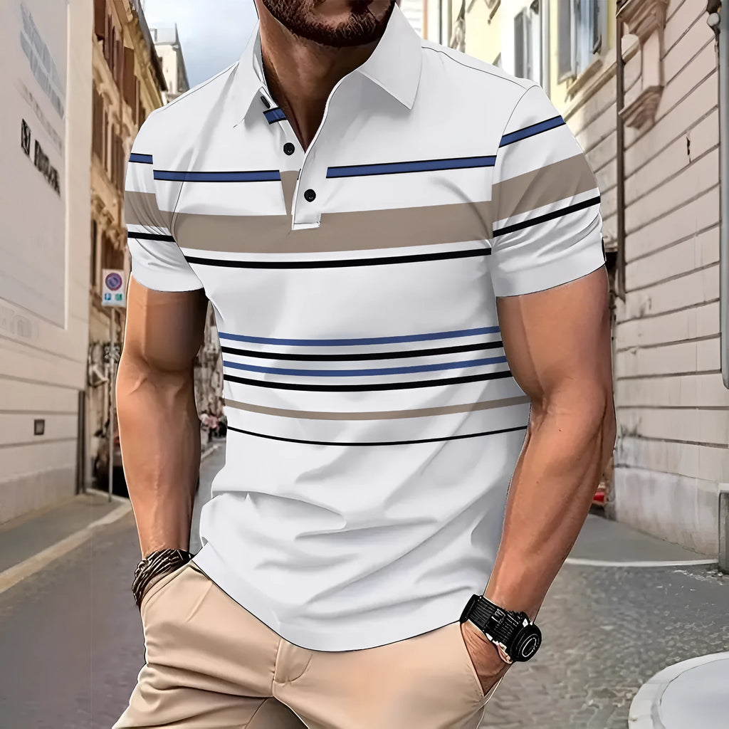 White striped men's short sleeve T-shirt with slim fit design