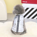 Silver cotton pet vest for small dog, side view on flat surface