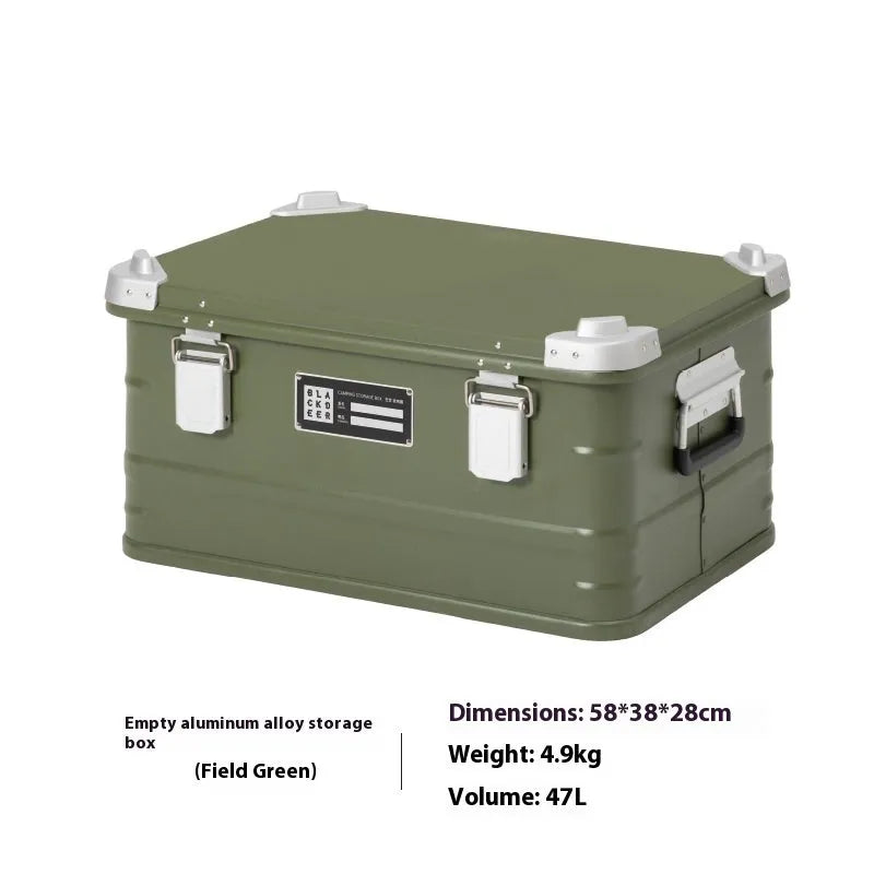 Aluminium alloy camping storage box with vehicle mounting in green colour