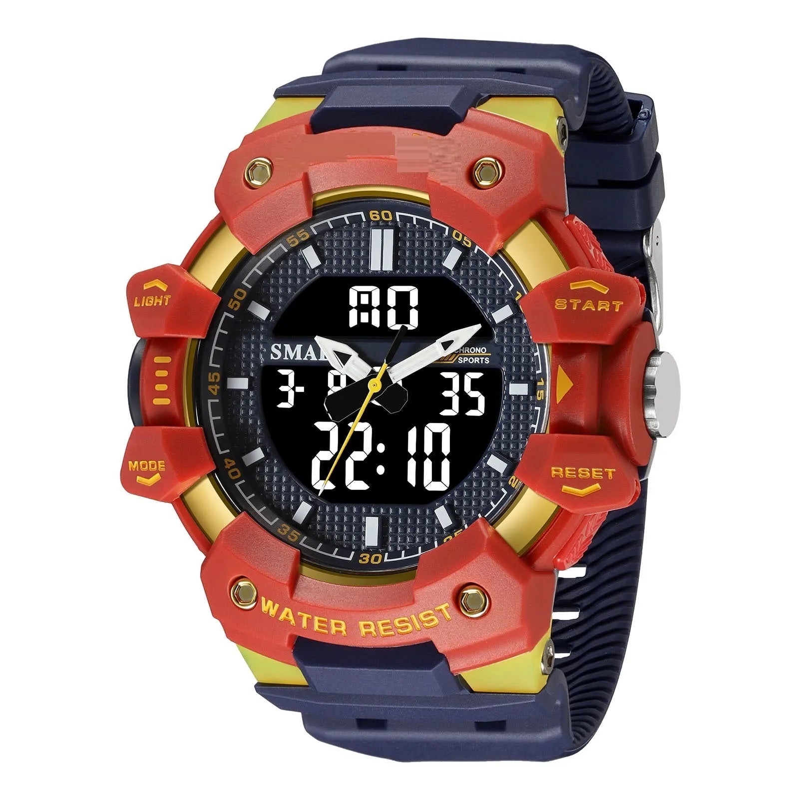 Men's outdoor sports watch with 55mm circular dial and plastic strap in army green colour