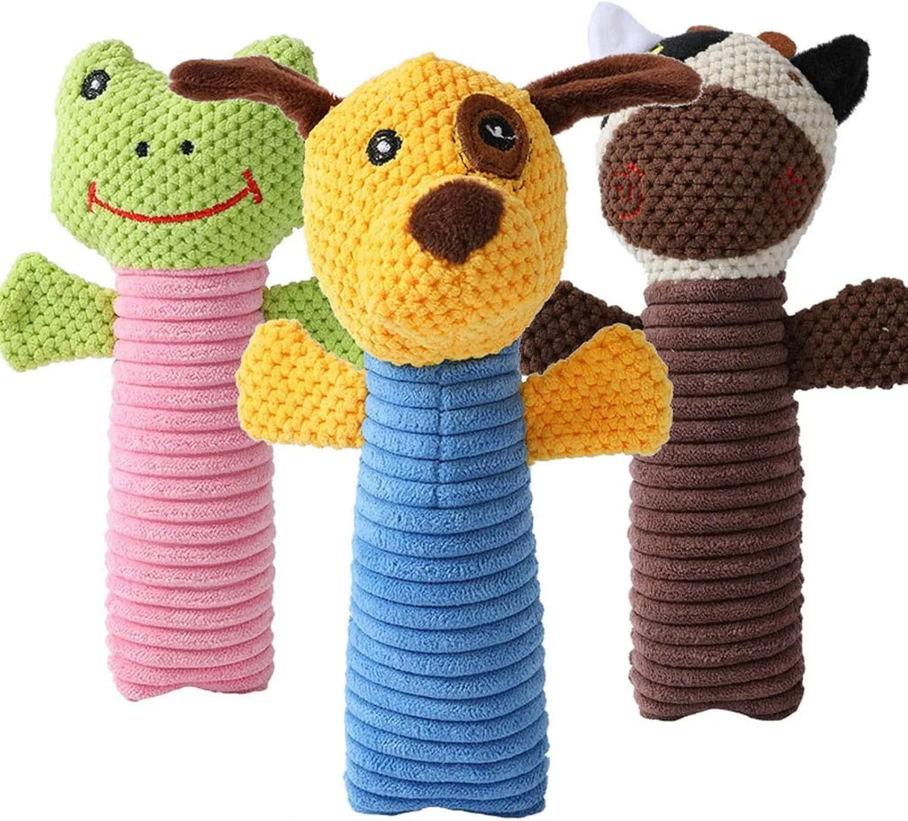 19cm dog squeaky chew toy in calves frogs puppies designs with dental cleaning texture
