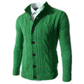 Men's stand collar acrylic knit button cardigan in black, long sleeves, ribbed hem, winter casual wear