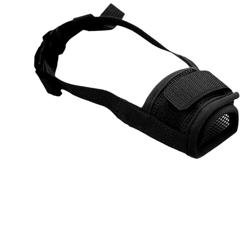 Black polyester dog muzzle anti-bite anti-bark with adjustable straps in five sizes L M S XL XXL