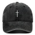 Cotton cross embroidered baseball cap with letter embroidery, high crown and curly brim in black
