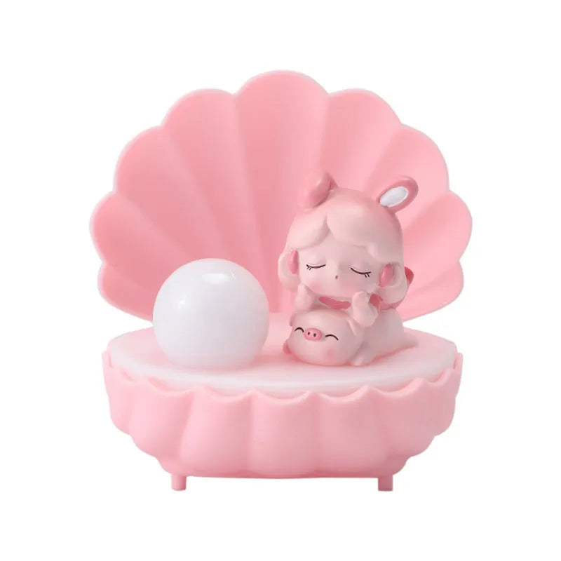 Shell Star Light resin cartoon animal girl night lamp in pink, blue, purple or yellow.