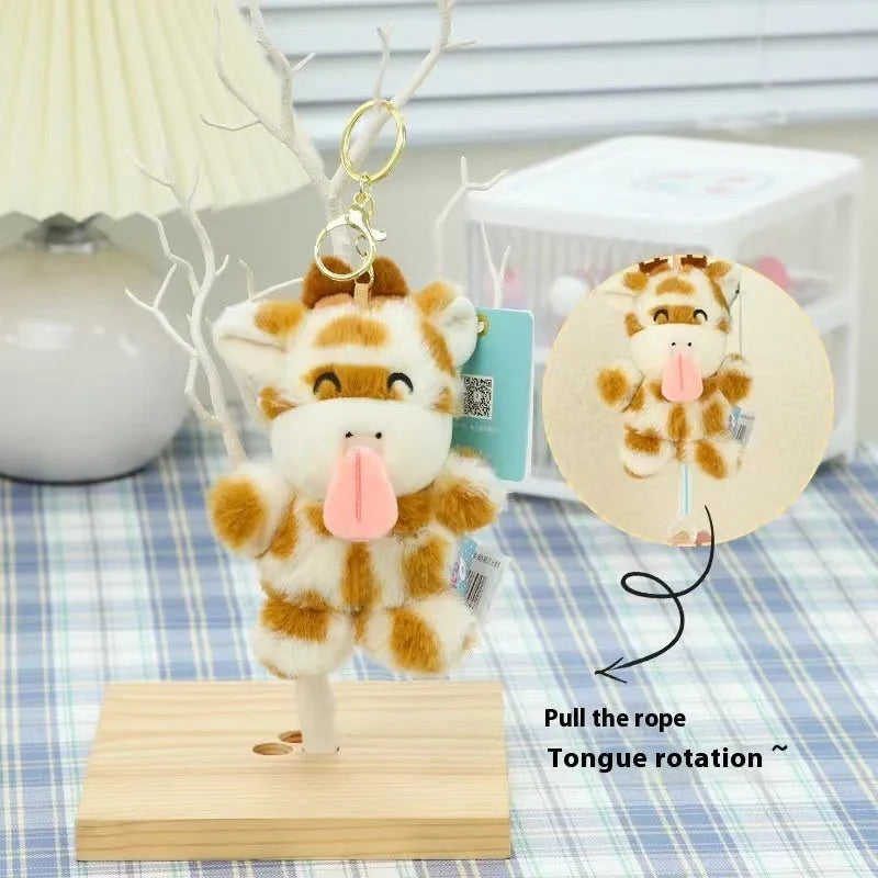 Giraffe plush toy key chain pull wire rotating pendant in sitting posture, super soft short plush, PP cotton