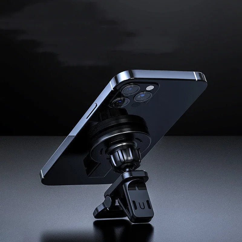 Magnetic absorption wireless charger in black and white showing compact design with charging cable