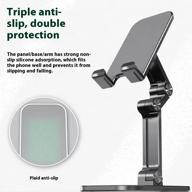 Universal metal folding phone holder in black, white or green with 360 rotating option for desk and car use