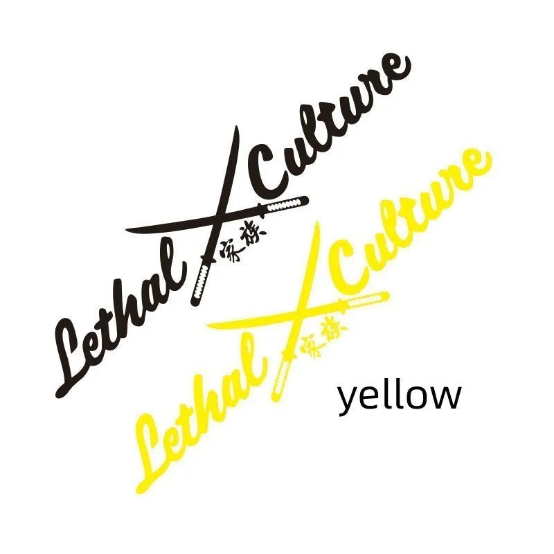 Yellow and white car rear windscreen vinyl sticker showing family member letters and numbers.