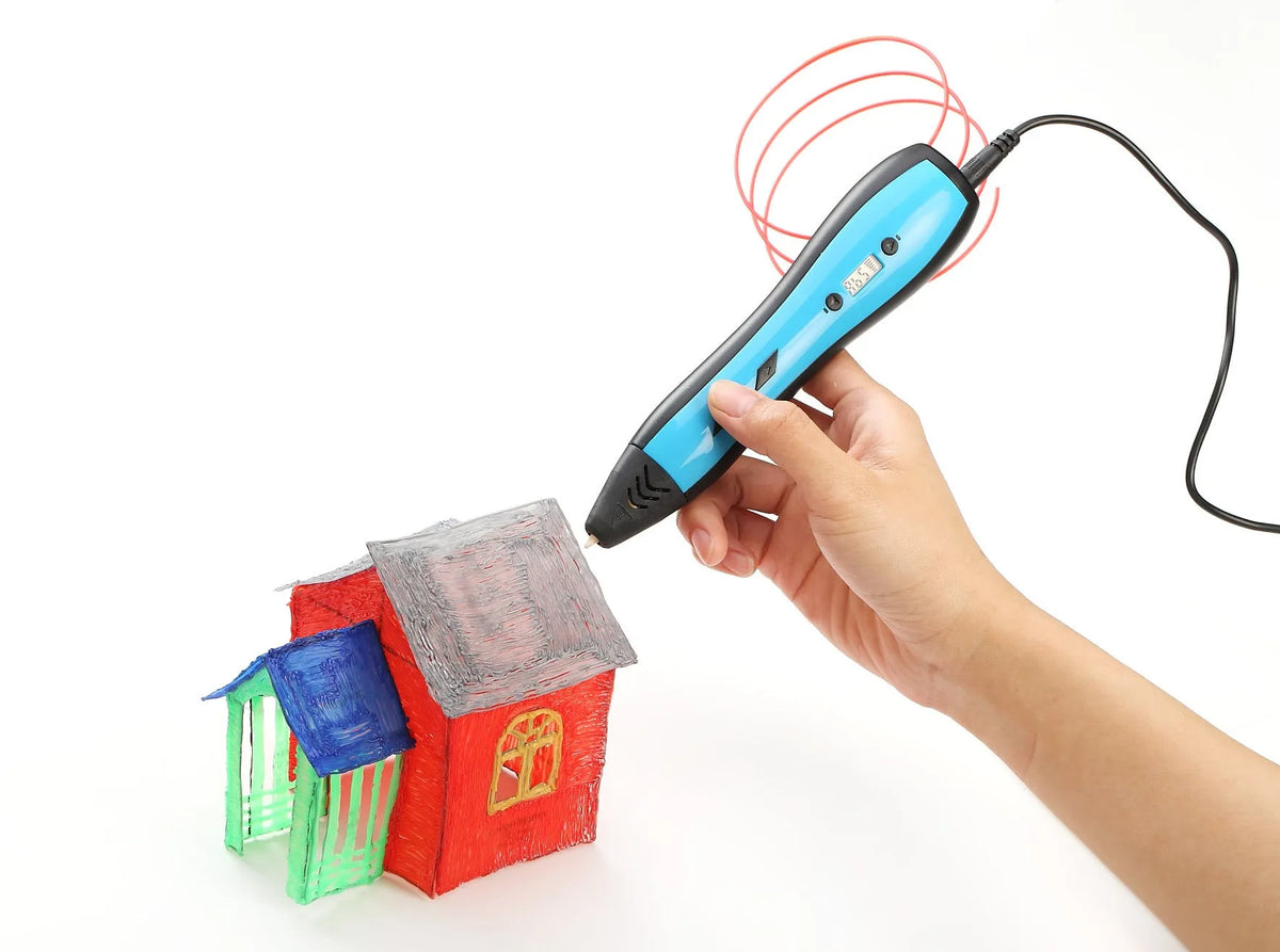 Blue 3D printing pen with LCD screen and ceramic nozzle for children